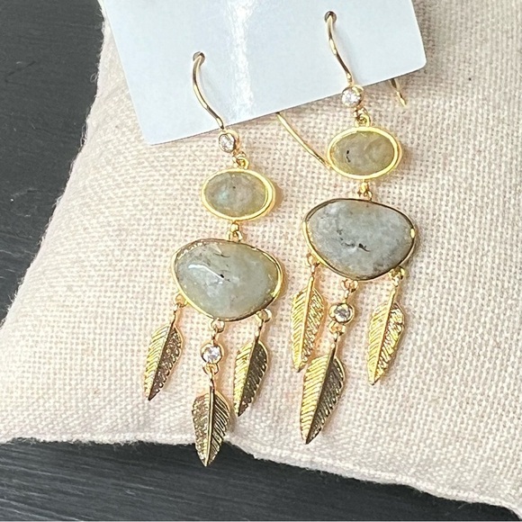 TAI JEWELRY | Las Plumes Feather Drop Earrings Tai Gold Feather Drop Earrings NWT